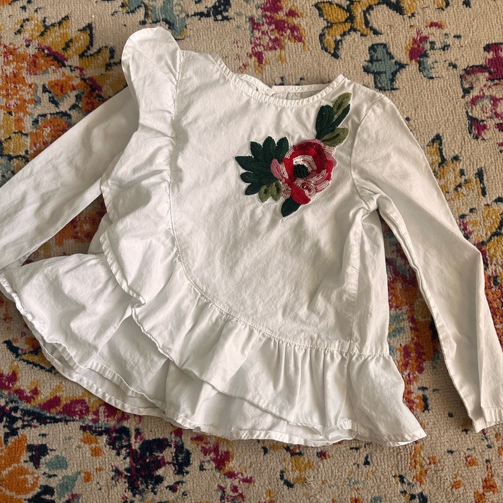 Floral Embroidered White Kids Top